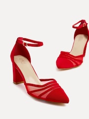 Linzi Red Tasha Scuba Block Court Heels With Mesh Front Detail - Image 4 of 5