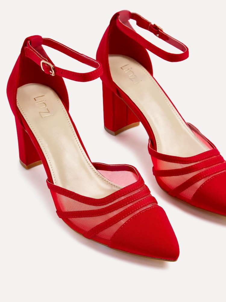 Rot - Linzi Print Tasha Block Court Heels With Mesh Front Detail - Bild 5 von 5 Rot - Linzi Print Tasha Block Court Heels With Mesh Front Detail - Bild 5 von 5