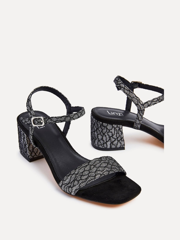 Linzi Black Amari Glitter Barely There Block Heeled Sandals - Image 5 of 5