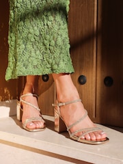 Linzi Gold Kira Strappy Diamante Block Heeled Sandals - Image 1 of 5