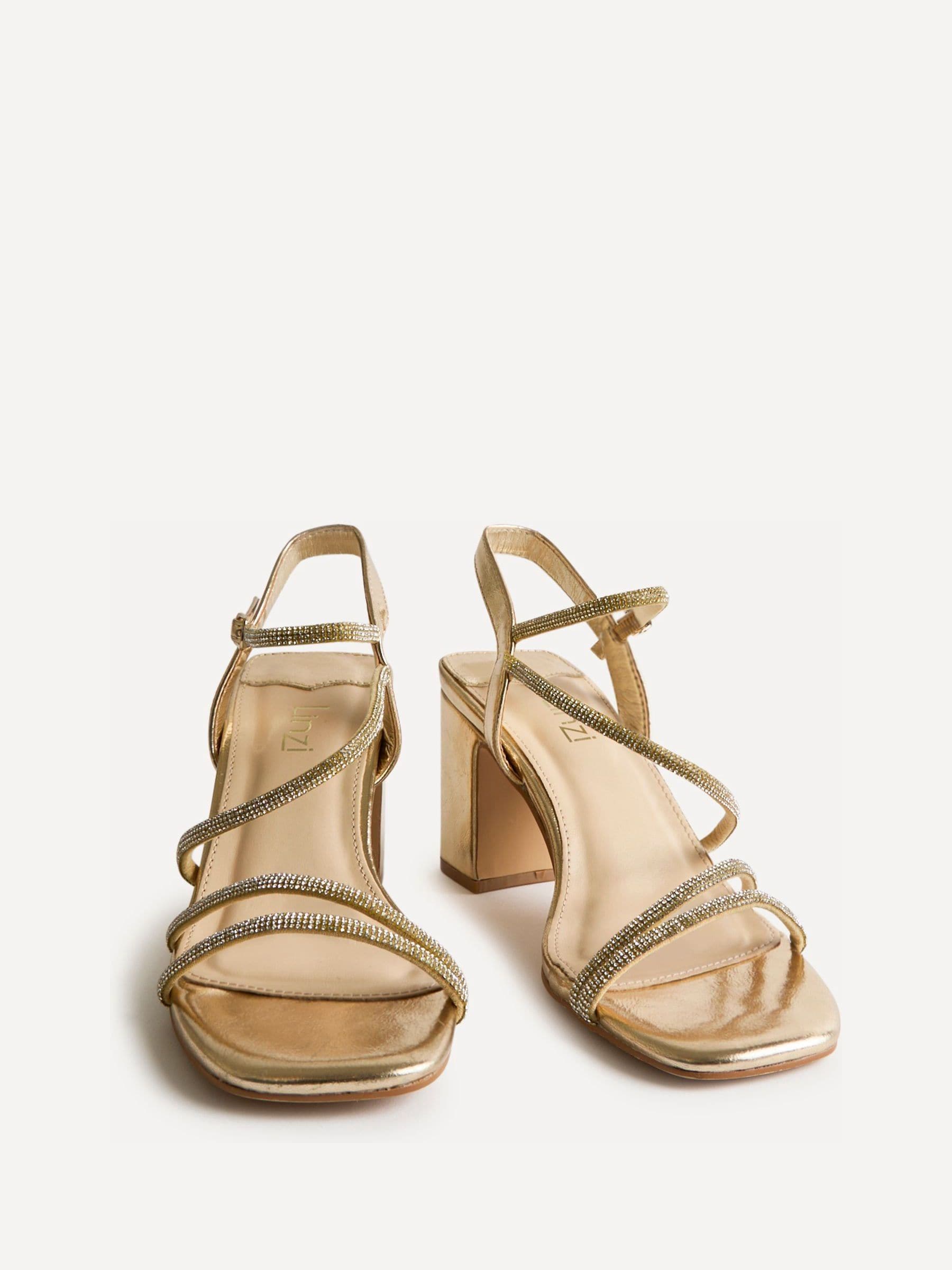 Buy Linzi Gold Kira Strappy Diamante Block Heeled Sandals from
