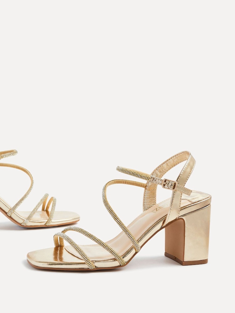 Buy Linzi Gold Kira Strappy Diamante Block Heeled Sandals from