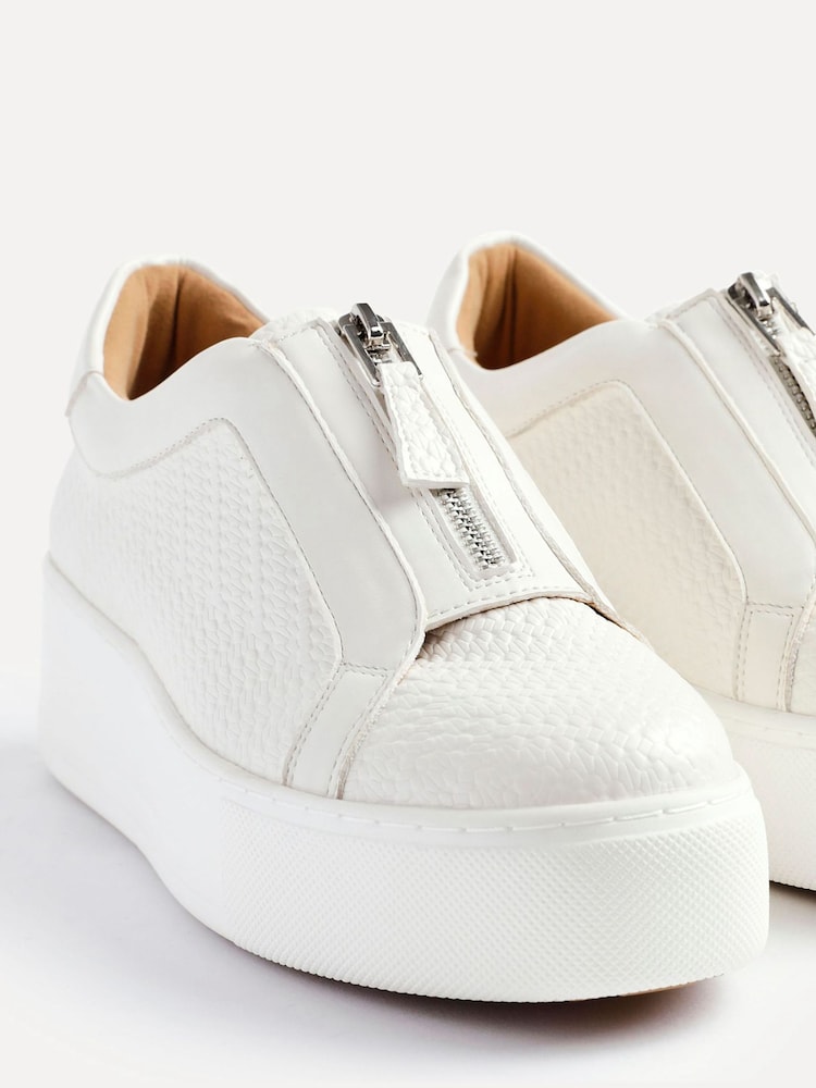 Linzi White Piper Platform Trainers With Front Zip Detail - Image 5 of 5