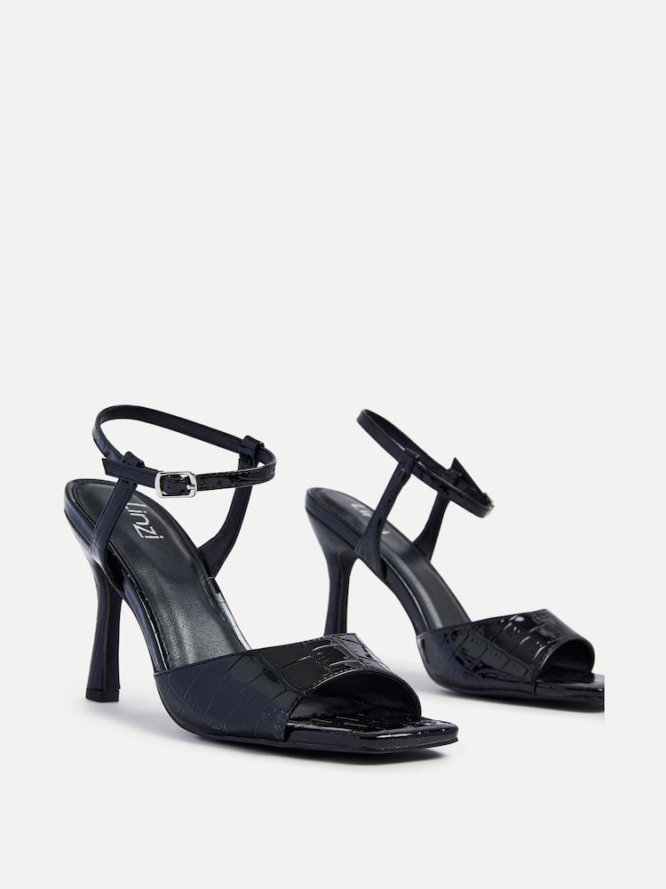 Linzi Black Laila Croc Effect Stiletto Heeled Sandals - Image 4 of 5