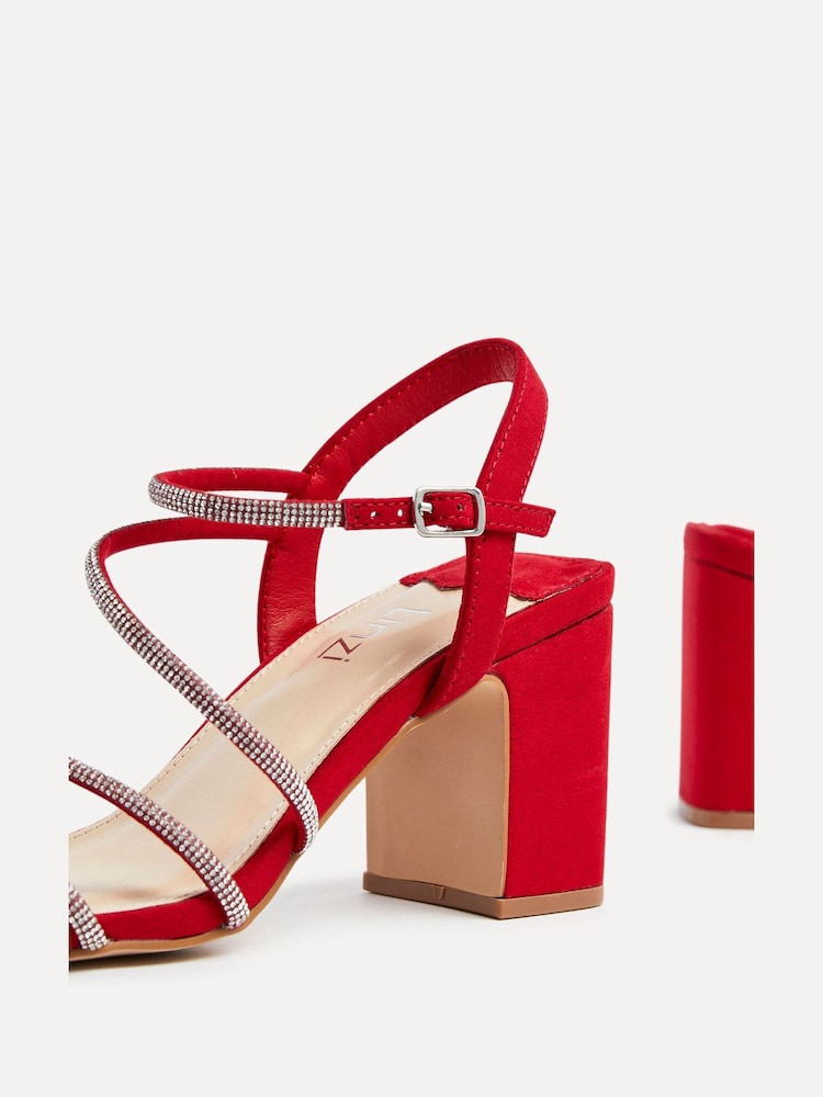 Linzi Red Kira Strappy Diamante Block Heeled Sandals - Image 5 of 5