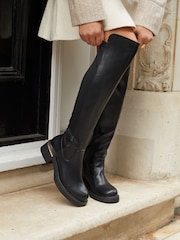 Linzi Black Sawyer Knee High Classic Riding Boots With Gold Trim - Image 1 of 6