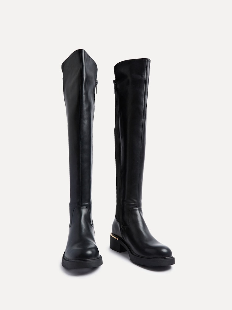 Womens Linzi Black Sawyer Knee High Classic Riding Boots With Gold Trim US 6 (UK 4) Womens Linzi Black Sawyer Knee High Classic Riding Boots With Gold Trim US 6 (UK 4)