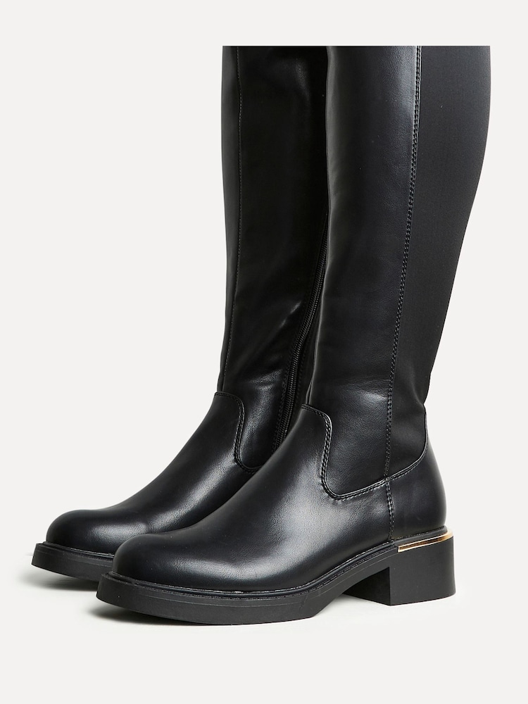 Womens Linzi Black Sawyer Knee High Classic Riding Boots With Gold Trim US 6 (UK 4)
