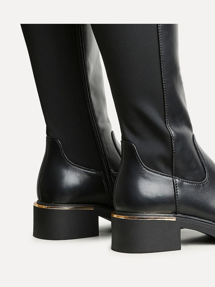 Linzi Black Sawyer Knee High Classic Riding Boots With Gold Trim - Image 6 of 6