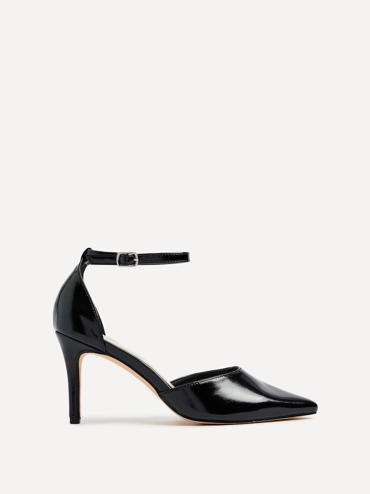 Linzi dark black Maci Stiletto Court Heels With Ankle Strap - Image 2 of 5