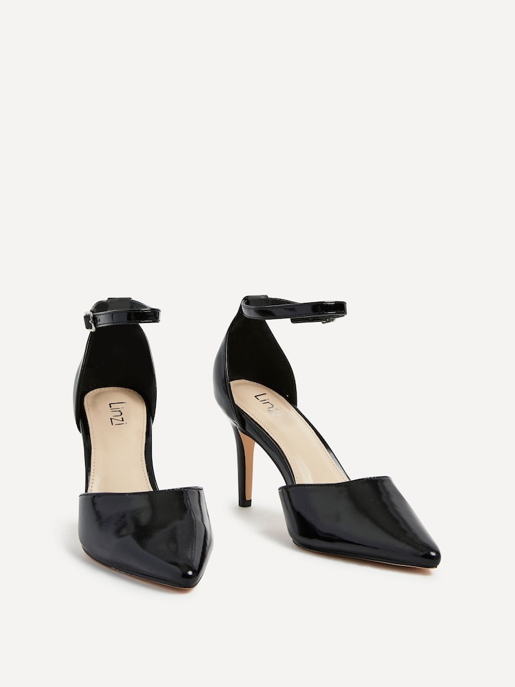 Linzi dark black Maci Stiletto Court Heels With Ankle Strap - Image 3 of 5