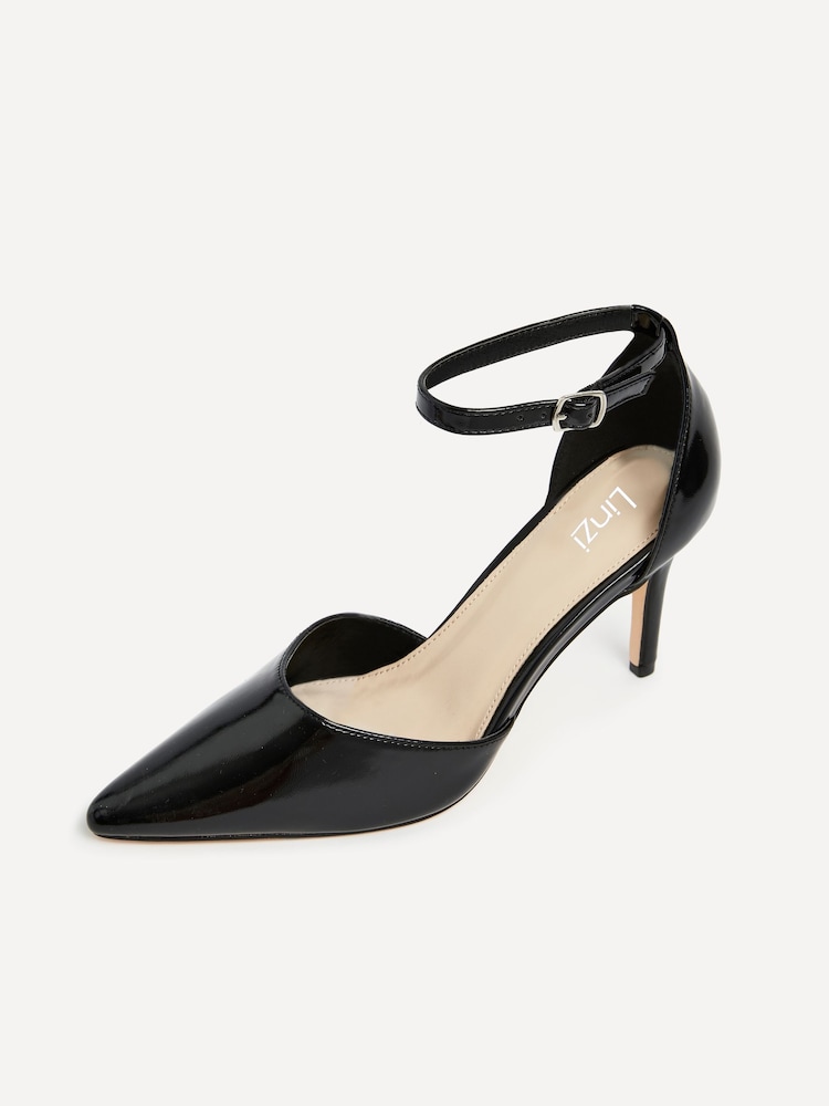 Linzi dark black Maci Stiletto Court Heels With Ankle Strap - Image 5 of 5