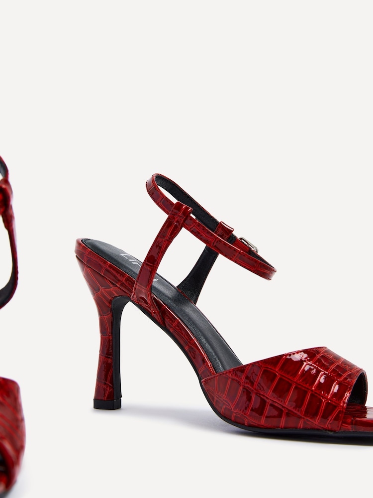 Linzi Burgundy Red Laila Croc Effect Stiletto Heeled Sandals - Image 5 of 5