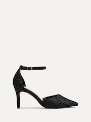 Linzi Black Glitter Maci Stiletto Court Heels With Ankle Strap - Image 2 of 5