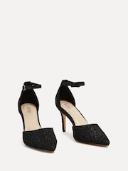Linzi Black Glitter Maci Stiletto Court Heels With Ankle Strap - Image 3 of 5