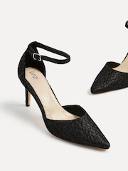 Linzi Black Glitter Maci Stiletto Court Heels With Ankle Strap - Image 4 of 5
