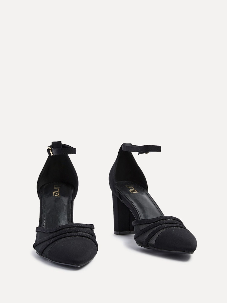Buy Linzi Black Tasha Block Court Heels Shoes With Mesh Front
