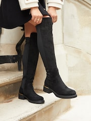Linzi Black Suede Sawyer Knee High Classic Riding Boots With Gold Trim - Image 2 of 6