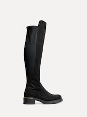 Linzi Black Suede Sawyer Knee High Classic Riding Boots With Gold Trim - Image 3 of 6