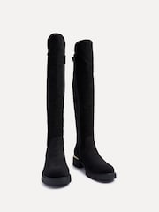 Linzi Black Suede Sawyer Knee High Classic Riding Boots With Gold Trim - Image 4 of 6