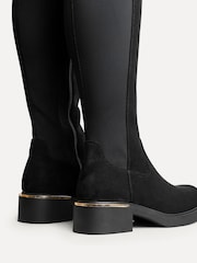 Linzi Black Suede Sawyer Knee High Classic Riding Boots With Gold Trim - Image 6 of 6
