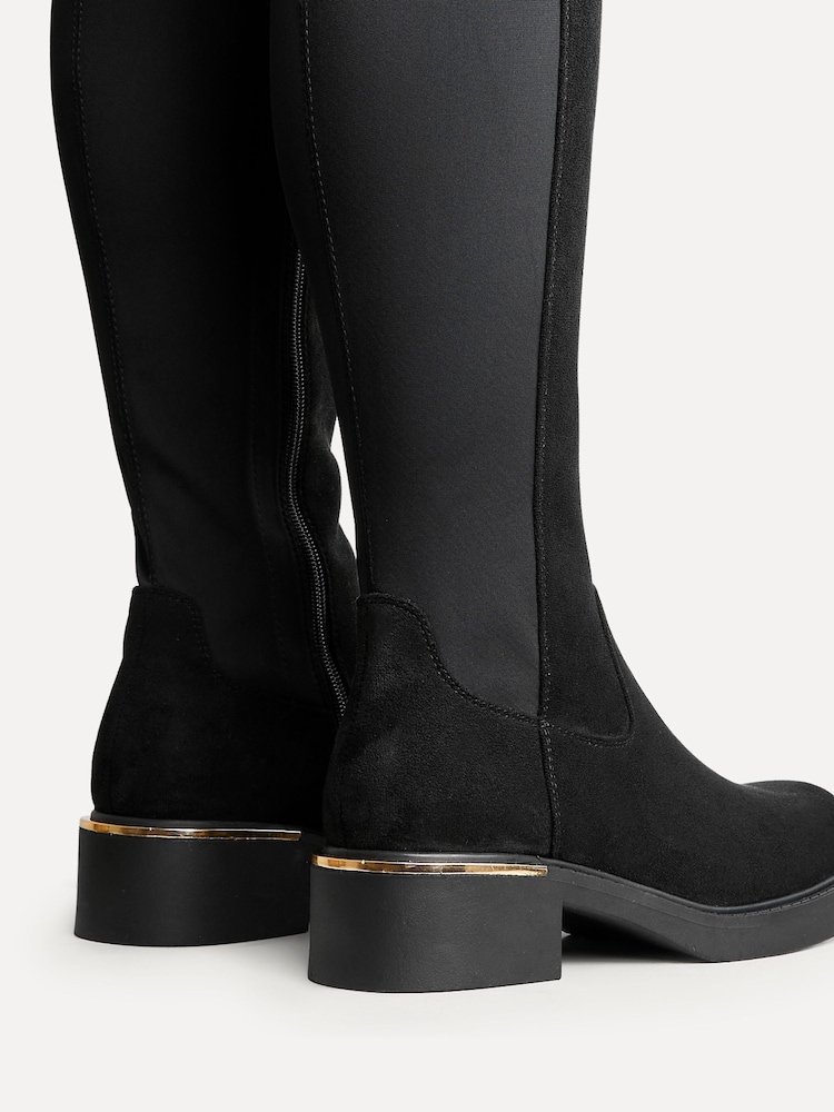Linzi Black Suede Sawyer Knee High Classic Riding Boots With Gold Trim - Image 6 of 6