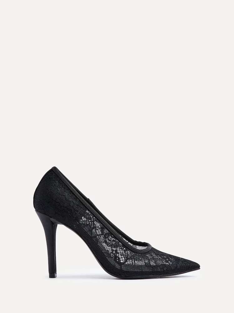 Linzi Black Alora Lace Stiletto Court Heels - Image 2 of 5