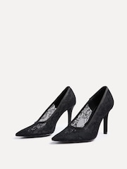 Linzi Black Alora Lace Stiletto Court Heels - Image 3 of 5