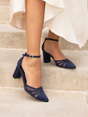 Linzi Blue Tasha Scuba Block Court Heels With Mesh Front Detail - Image 1 of 5