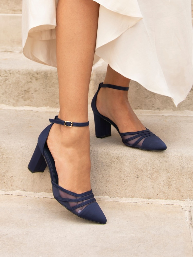 Linzi Blue Tasha Scuba Block Court Heels With Mesh Front Detail - Image 1 of 5