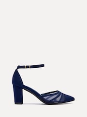 Linzi Blue Tasha Scuba Block Court Heels With Mesh Front Detail - Image 2 of 5