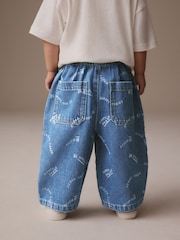 Mid Blue All Over Print Wide Leg Pull On 100% Cotton Jeans (3mths-7yrs) - Image 3 of 7