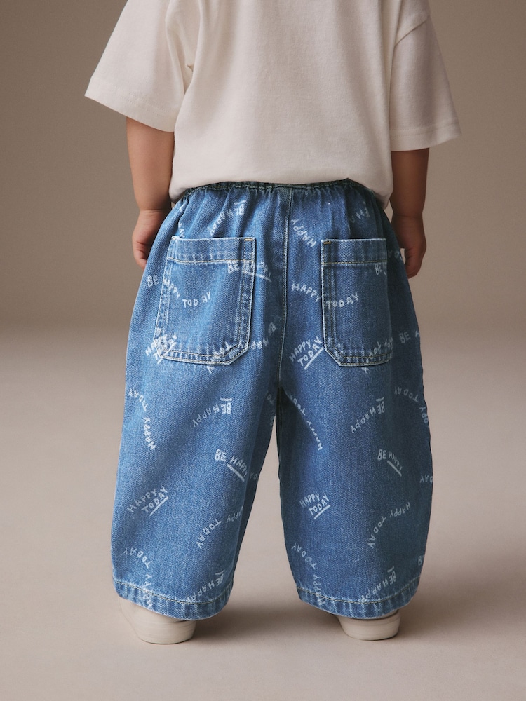 Mid Blue All Over Print Wide Leg Pull On 100% Cotton Jeans (3mths-7yrs) - Image 3 of 7