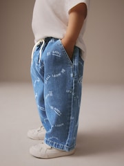 Mid Blue All Over Print Wide Leg Pull On 100% Cotton Jeans (3mths-7yrs) - Image 4 of 7