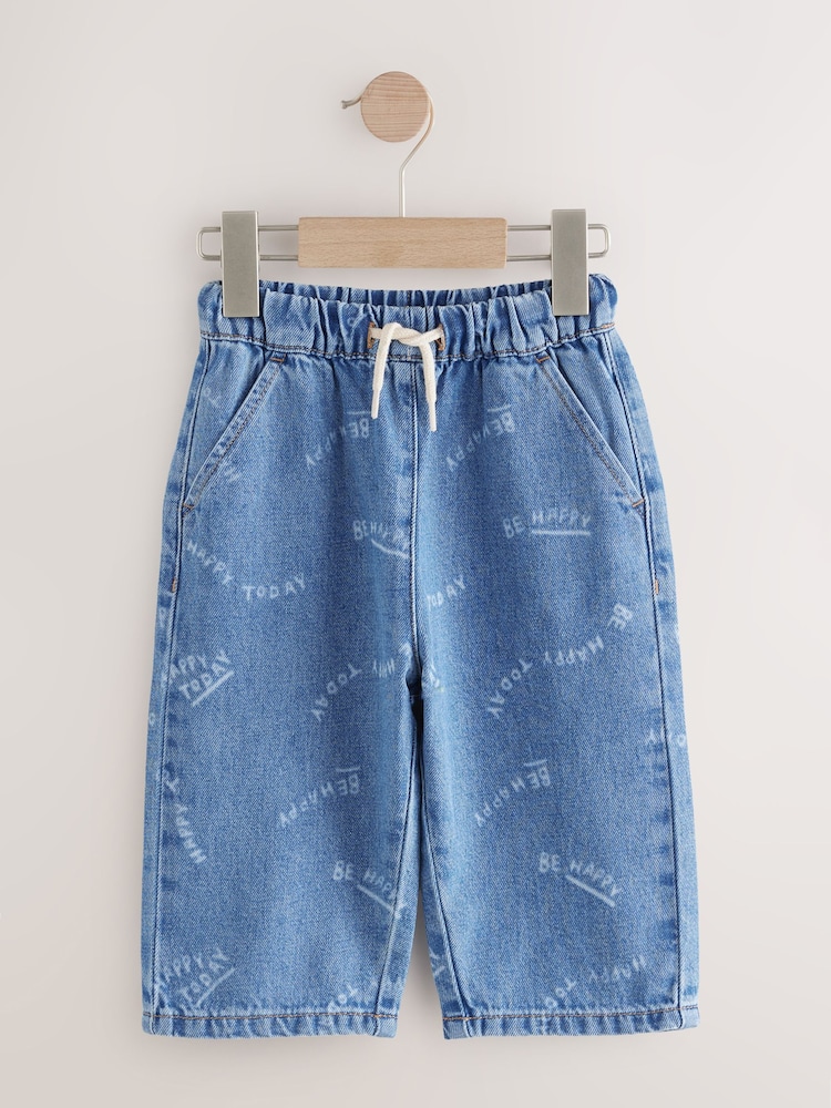 Mid Blue All Over Print Wide Leg Pull On 100% Cotton Jeans (3mths-7yrs) - Image 5 of 7