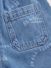 Mid Blue All Over Print Wide Leg Pull On 100% Cotton Jeans (3mths-7yrs) - Image 6 of 7