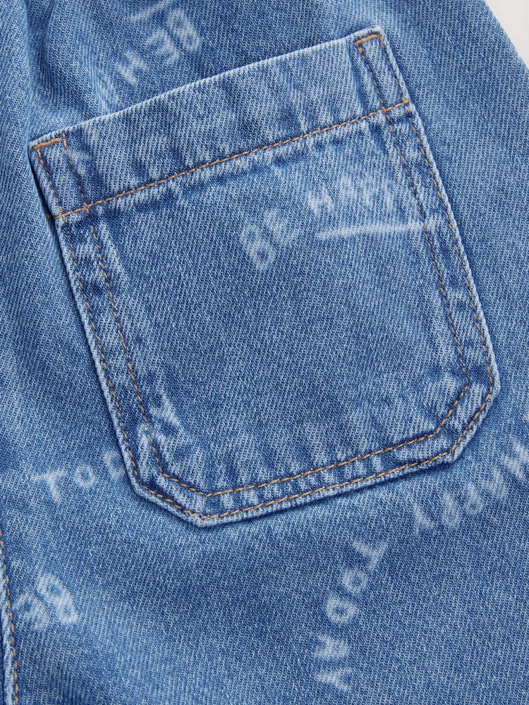 Mid Blue All Over Print Wide Leg Pull On 100% Cotton Jeans (3mths-7yrs) - Image 6 of 7