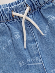 Mid Blue All Over Print Wide Leg Pull On 100% Cotton Jeans (3mths-7yrs) - Image 7 of 7