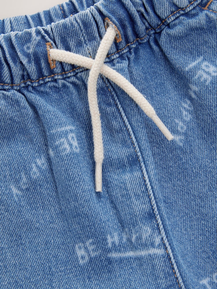 Mid Blue All Over Print Wide Leg Pull On 100% Cotton Jeans (3mths-7yrs) - Image 7 of 7