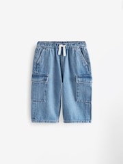 Mid Blue Denim Wide Leg Pull On Cargo 100% Cotton Jeans (3mths-7yrs) - Image 5 of 8
