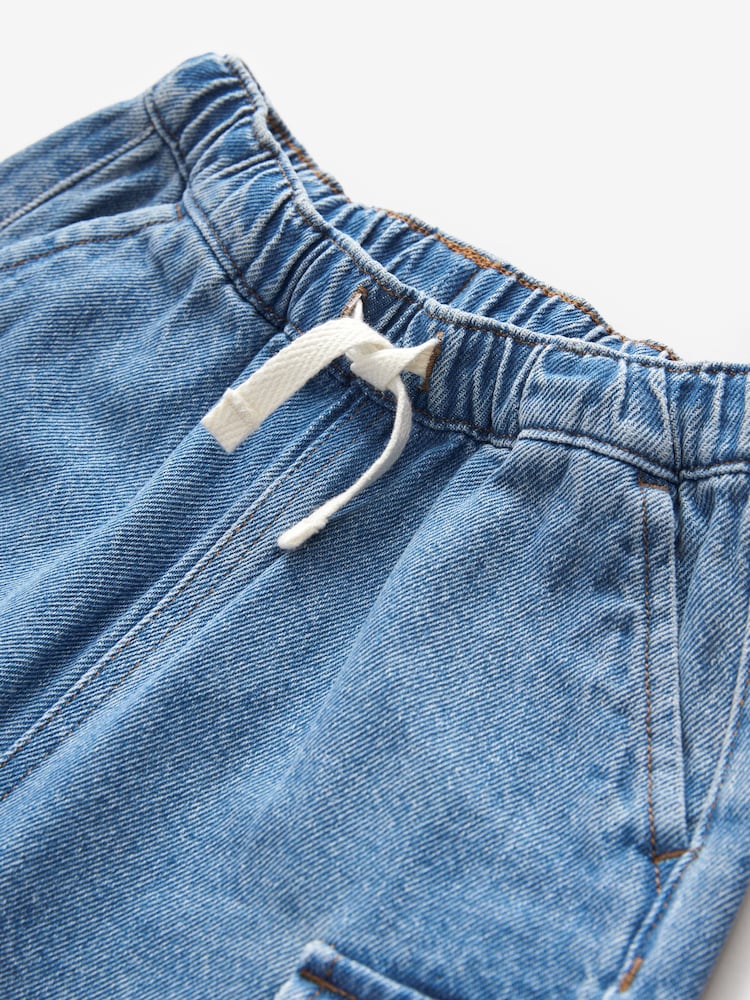 Mid Blue Denim Wide Leg Pull On Cargo 100% Cotton Jeans (3mths-7yrs) - Image 7 of 8