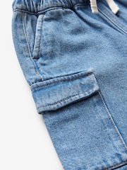 Mid Blue Denim Wide Leg Pull On Cargo 100% Cotton Jeans (3mths-7yrs) - Image 8 of 8
