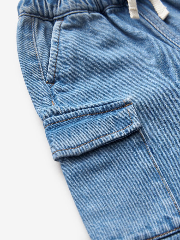 Mid Blue Denim Wide Leg Pull On Cargo 100% Cotton Jeans (3mths-7yrs) - Image 8 of 8