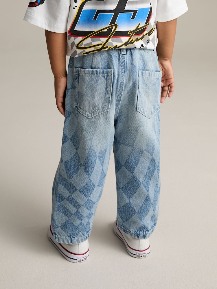 Light Blue Denim Checkerboard 100% Cotton Jeans (3mths-7yrs) - Image 2 of 9