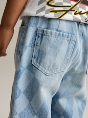 Light Blue Denim Checkerboard 100% Cotton Jeans (3mths-7yrs) - Image 4 of 9