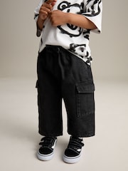 Black Denim Wide Leg Pull On Cargo 100% Cotton Jeans (3mths-7yrs) - Image 1 of 8