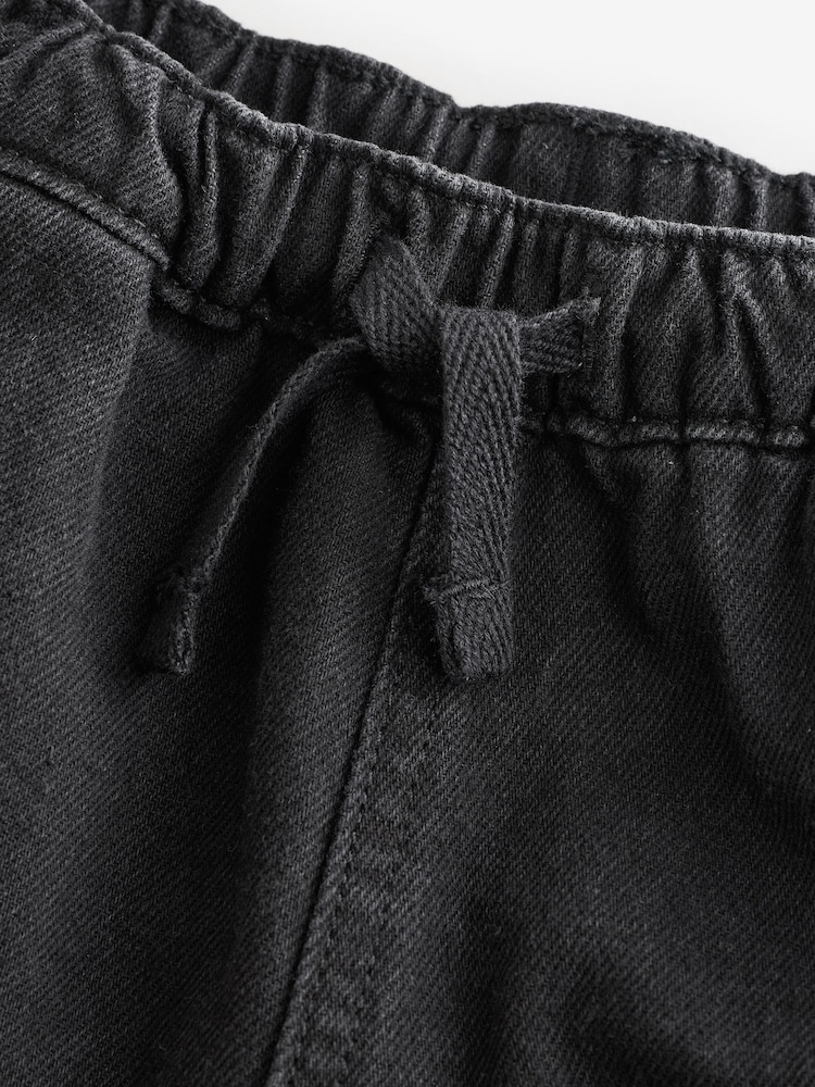 Black Denim Wide Leg Pull On Cargo 100% Cotton Jeans (3mths-7yrs) - Image 7 of 8