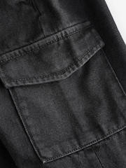 Black Denim Wide Leg Pull On Cargo 100% Cotton Jeans (3mths-7yrs) - Image 8 of 8