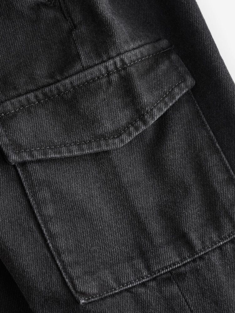 Black Denim Wide Leg Pull On Cargo 100% Cotton Jeans (3mths-7yrs) - Image 8 of 8