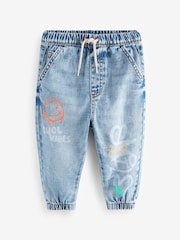 Light Blue 100% Cotton Graffiti Print Jeans (3mths-7yrs) - Image 5 of 9